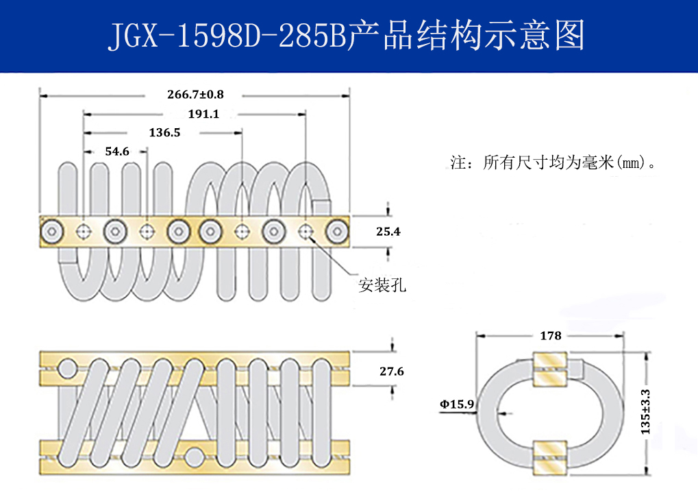 JGX-1598D-285B钢丝绳隔振器结构